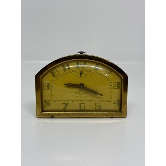 VTG New Haven Art Deco Clock Convex Dial Brass Mantel Clock Decor NOT WORKING - Picture 3 of 8